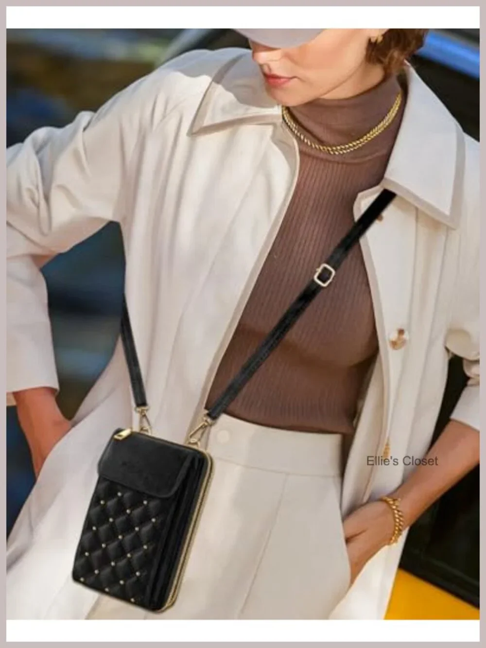 Vegan Leather Zipper Crossbody Cell Phone Purse with Card Slots, Adjustable